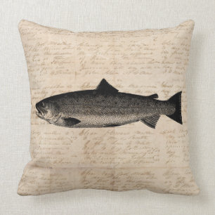 Antieke viskunst Forel Vis Illustratie Script Kussen