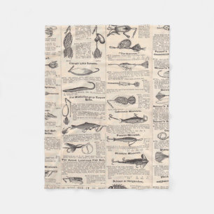 Antieke vislokmiddelen catalogus pagina vintage af fleece deken
