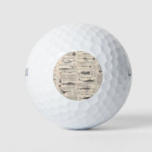 Antieke vislokmiddelen catalogus pagina vintage af golfballen