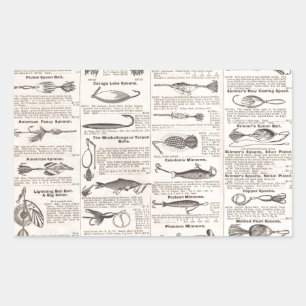 Antieke vislokmiddelen catalogus pagina vintage af rechthoekige sticker