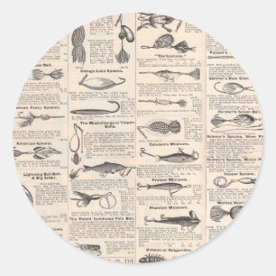 Antieke vislokmiddelen catalogus pagina vintage af ronde sticker