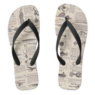 Antieke vislokmiddelen catalogus pagina vintage af teenslippers