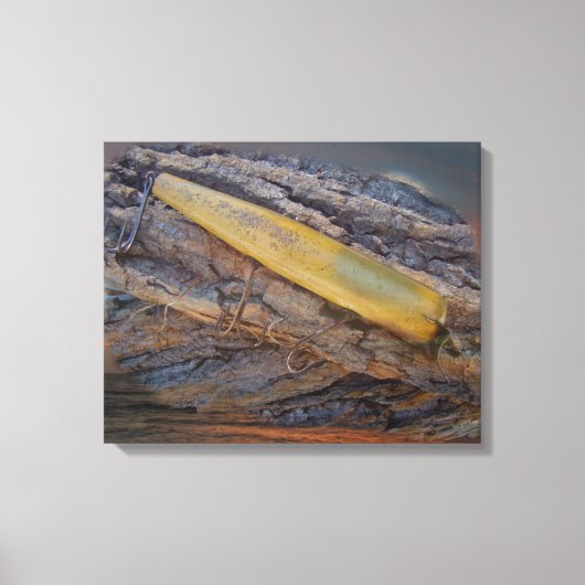 Antieke vislokvogel op drijfhout canvas afdruk (Voorkant)