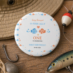 Antieke Vistang O-Fish-Ally Eén 1e Verjaardag Ronde Button 3,2 Cm