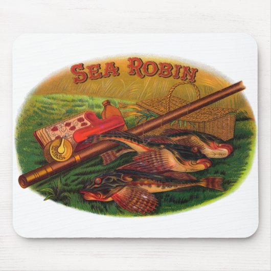 Antieke visuitrusting Sigarettenlabel Kunst, Sea R Muismat (Voorkant)