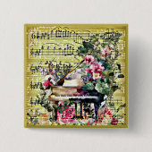 Antieke vleugel en bloemontwerp vierkante button 5,1 cm (Voorkant)