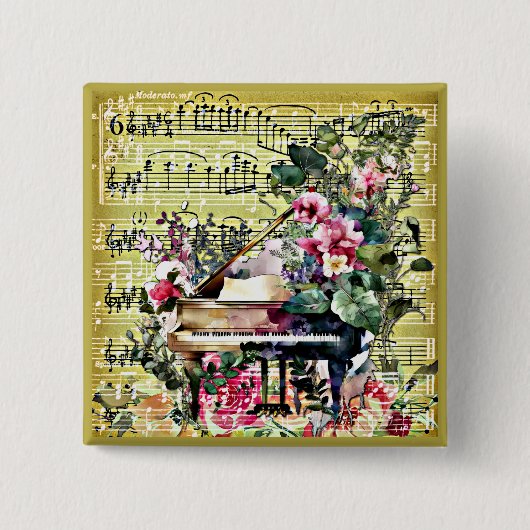 Antieke vleugel en bloemontwerp vierkante button 5,1 cm (Voorkant)