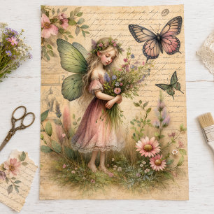 Antieke Vlinder Fee Bloemige Ephemera Decoupage Tissuepapier