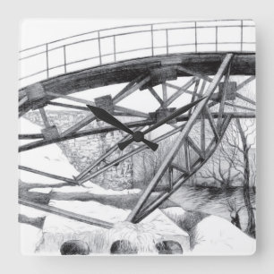 Antieke voetbrug vierkante klok