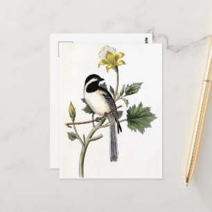 Antieke vogel en een gele bloem briefkaart