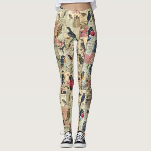 Antieke Vogel Vlinder Krant Botanisch Leggings