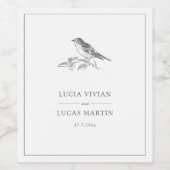 Antieke vogel zwart-wit bruiloft wijn etiket (Enkel label)