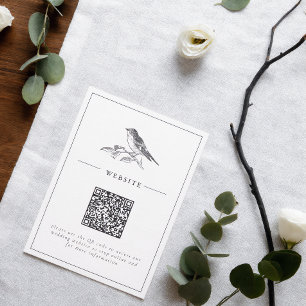 Antieke vogel zwart-wit QR-code trouwen Informatiekaartje