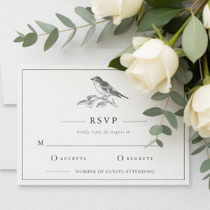 Antieke vogel zwart-wit trouw-RSVP Kaart