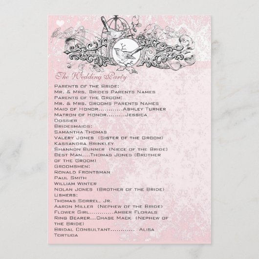 Antieke Vogelkooi Muziekscroll Huwelijksmenu Programmakaart (Achterkant)