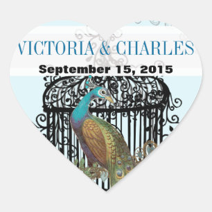 Antieke Vogelkooi Muzikale Liefdesvogel Aqua Bruil Hart Sticker