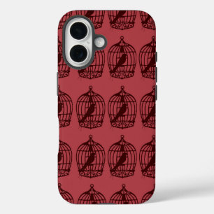 Antieke vogelkooien bordeauxrood patroon iPhone 16 hoesje