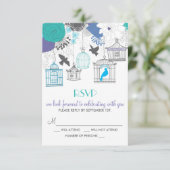 Antieke Vogelkooien Lente Bloemige RSVP Kaart (Staand voorkant)