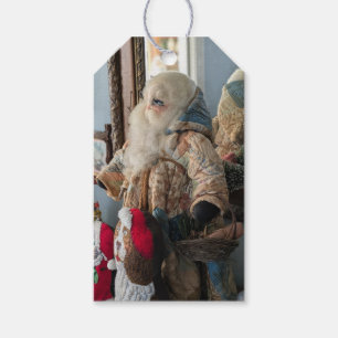 Antieke volks kunst Kerstman fotografie Cadeaulabel