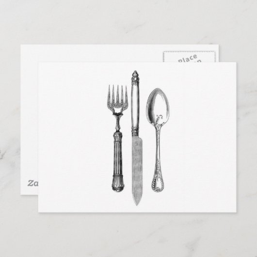 Antieke vork en lepel briefkaart (Voorkant / Achterkant)