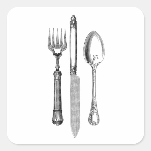 Antieke vork en lepel vierkante sticker (Voorkant)
