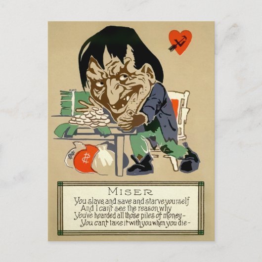 Antieke Vrek Ansichtkaart Briefkaart (Voorkant)
