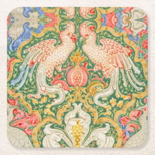 Antieke Walter Crane Kaketoe en Pauw Kunst Kartonnen Onderzetters