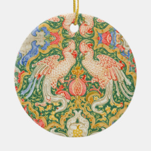 Antieke Walter Crane Kaketoe en Pauw Kunst Keramisch Ornament