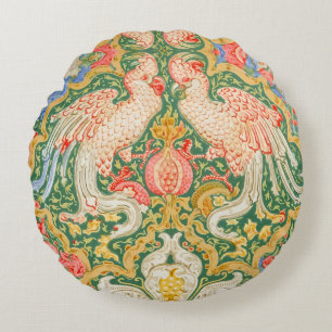 Antieke Walter Crane Kaketoe en Pauw Kunst Rond Kussen