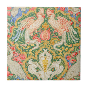 Antieke Walter Crane Kaketoe en Pauw Kunst Tegeltje