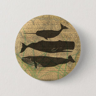 Antieke Walvis Nautilische Zeeleven Ronde Button 5,7 Cm