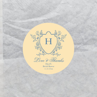 Antieke Wapen Love Thanks Gele Bruiloftsborrel Ronde Sticker