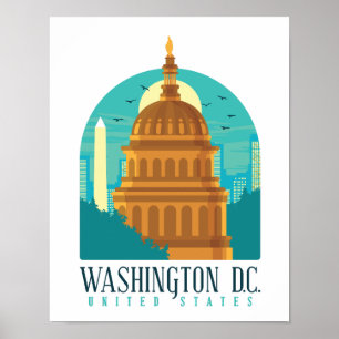 Antieke Washington D.C. Verenigde Staten Capitool Poster