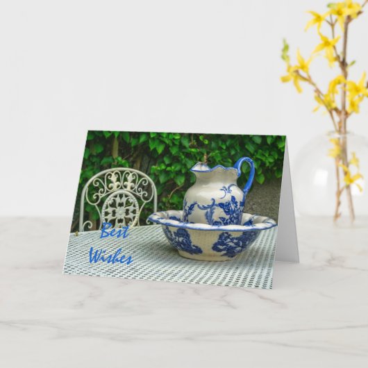 Antieke waskom en kan kaart (Gele Bloem)