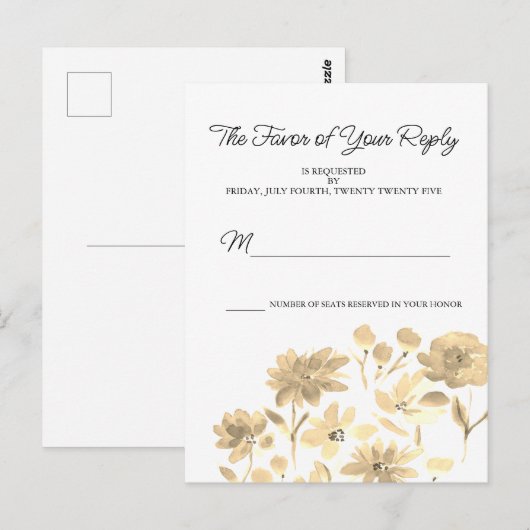 Antieke waterverf bloemontwerp RSVP briefkaart (Voorkant / Achterkant)