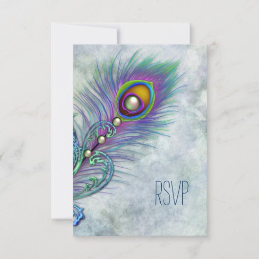 Antieke Waterverf Pauw RSVP Kaartje (Voorkant)