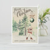 Antieke Waterverf Poodle Hond Feestdagenkaart (Staand voorkant)