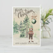 Antieke Waterverf Teekhond Feestdagenkaart (Staand voorkant)