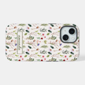 Antieke Waterverf Wilde Bloem Monogram Beginletter iPhone 15 Case (Achterkant horizontaal)