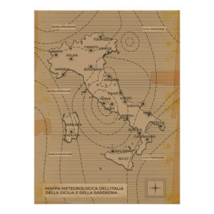Antieke weerkaart van Italië, Scilly en Sardinië Perfect Poster