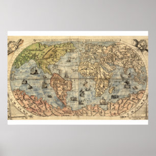 Antieke wereld picturale kaart 1565 Ferando Bertel Poster