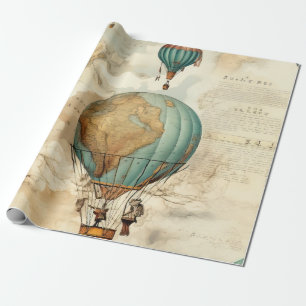 Antieke Wereldbol Kaarten Luchtballon Cadeaupapier