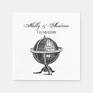 Antieke Wereldbol Lithograaf Tekening ZW Servetten