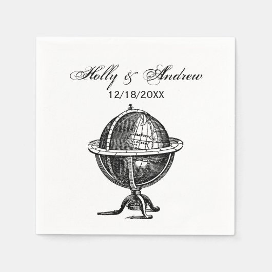 Antieke Wereldbol Lithograaf Tekening ZW Servetten (Voorkant)