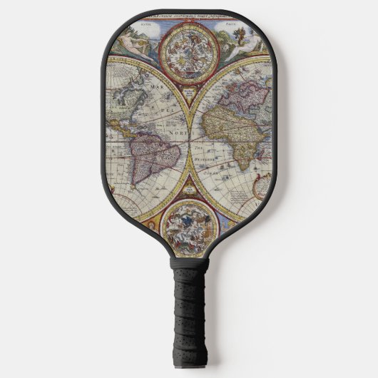 Antieke Wereldkaart #3 Pickleball Paddle (Voorkant)