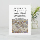 Antieke Wereldkaart #3 Save the Date Kaart (Staand voorkant)