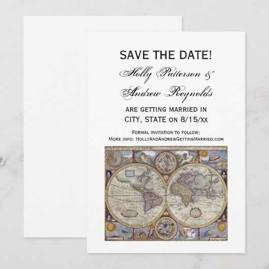 Antieke Wereldkaart #3 Save the Date Kaart (Voorkant / Achterkant)