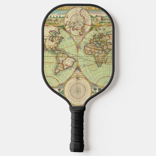 Antieke Wereldkaart #4 Pickleball Paddle (Achterkant)