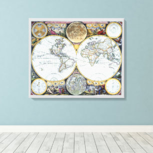 Antieke wereldkaart, Atlas Maritimus door John Sel Canvas Afdruk