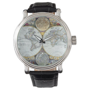 Antieke wereldkaart, Atlas Maritimus door John Sel Horloge